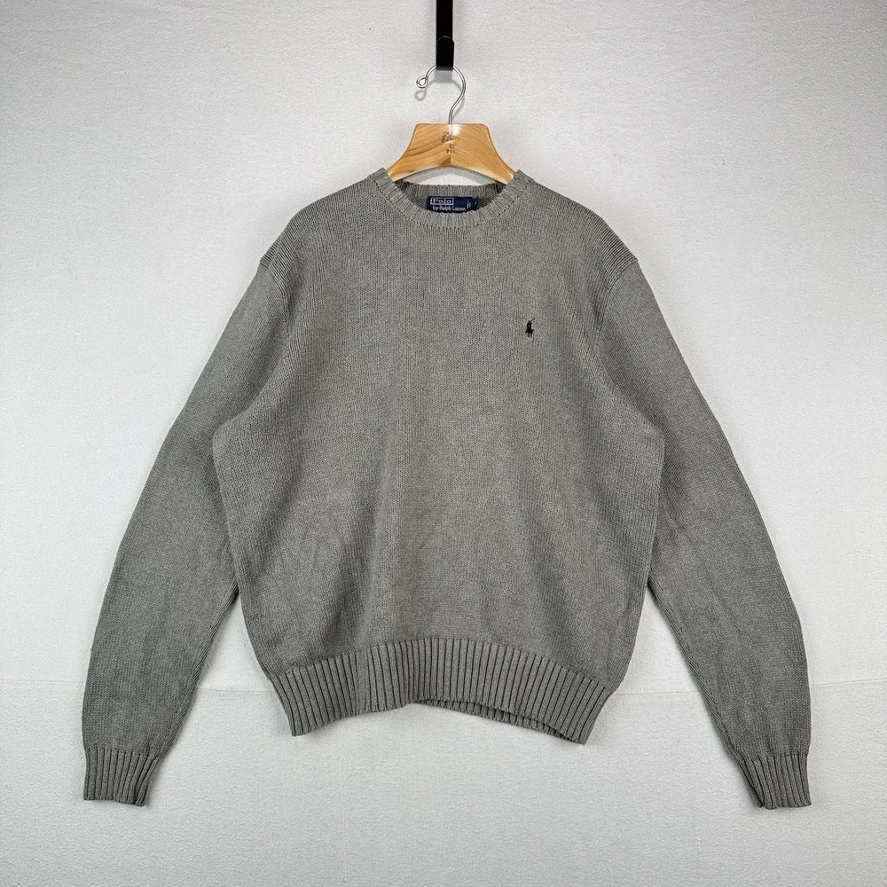 90's Vintage Polo Ralph Lauren Knit Sweater Men's XL Gray Pima Cotton Crewneck